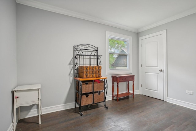 miscellaneous room featuring ornamental molding, baseboards, and wood finished floors