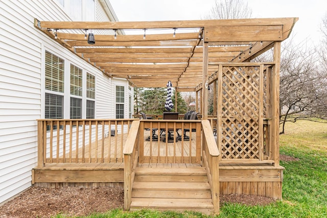 wooden deck featuring a pergola