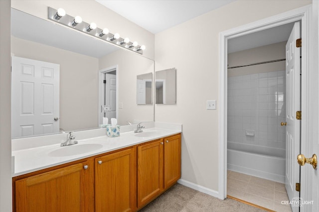 2018 Fulham Dr Unit 2018, Naperville, IL 60564 - bathroom featuring double vanity, shower / tub combination, baseboards, and tile patterned floors