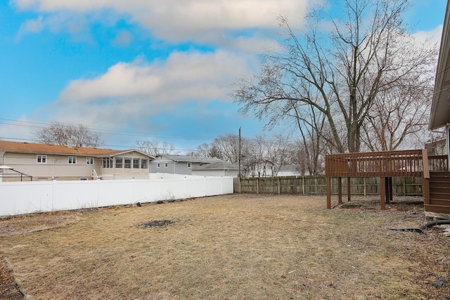 view of yard with a deck and a fenced backyard