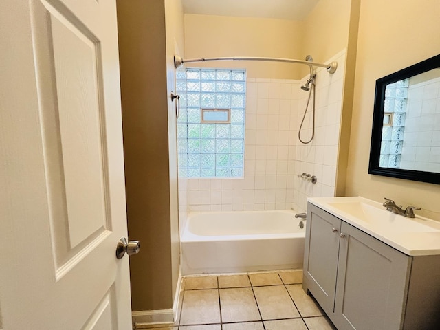 full bathroom featuring bathtub / shower combination, vanity, and tile patterned floors