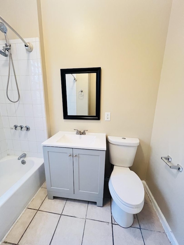 full bath with  shower combination, tile patterned flooring, vanity, and toilet