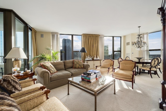 501 N Clinton St Unit 1705, Chicago, IL 60654 - living room with expansive windows, a chandelier, and healthy amount of natural light