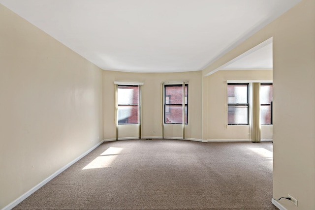 carpeted spare room with a healthy amount of sunlight and baseboards