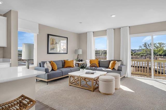 living room with recessed lighting