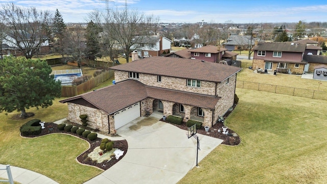 bird's eye view with a residential view