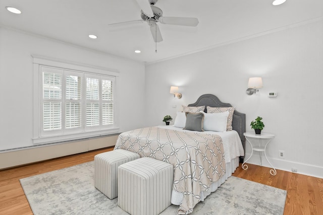 714 Sheridan Rd, Evanston, IL 60202 - bedroom featuring ornamental molding, wood finished floors, baseboards, recessed lighting, and a ceiling fan