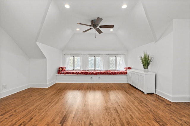 714 Sheridan Rd, Evanston, IL 60202 - additional living space featuring baseboards, ceiling fan, wood finished floors, vaulted ceiling, and recessed lighting