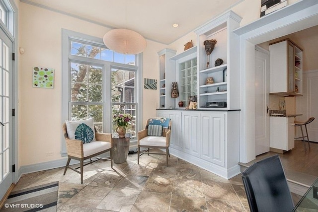 living area with baseboards