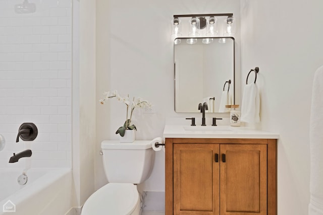 full bathroom with shower / bath combination, vanity, and toilet