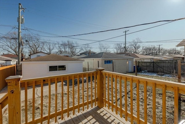 deck with a residential view and fence private yard