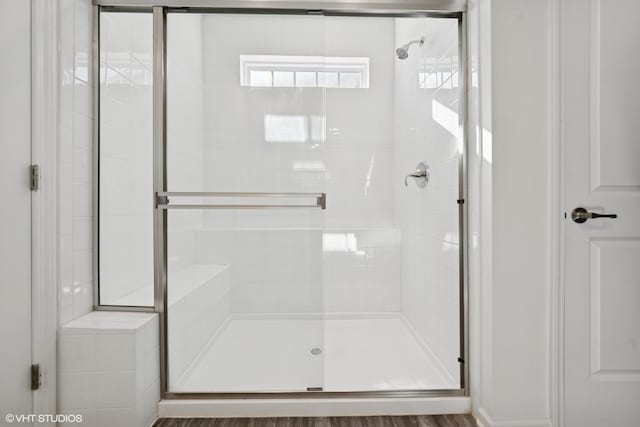 bathroom featuring a shower stall