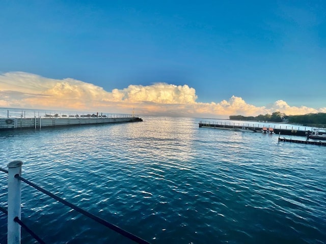 view of water feature with a boat dock