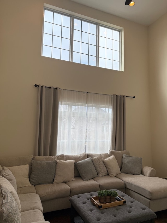 living room with recessed lighting