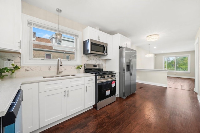 457 E 91st St, Chicago, IL 60619 - kitchen with appliances with stainless steel finishes, a sink, dark wood-type flooring, backsplash, and white cabinets