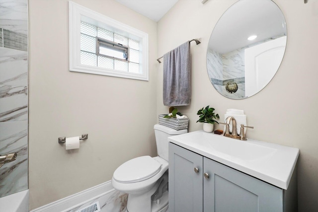 457 E 91st St, Chicago, IL 60619 - full bathroom featuring toilet, a shower, vanity, and marble finish flooring