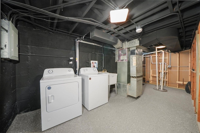 457 E 91st St, Chicago, IL 60619 - unfinished basement with washer and clothes dryer, heating unit, and electric panel