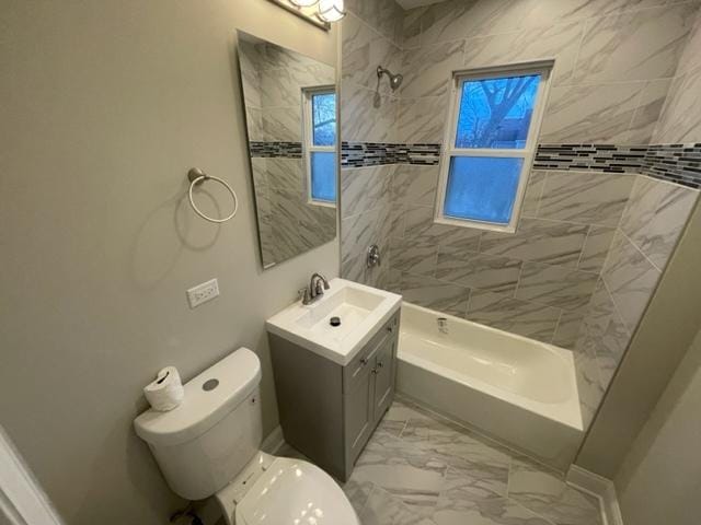 1317 Franklin Ave, Chicago Heights, IL 60411 - full bathroom featuring toilet, shower / bath combination, vanity, baseboards, and marble finish floor