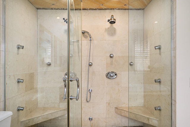 bathroom featuring a shower stall and toilet