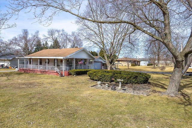 exterior space featuring a porch and a front lawn