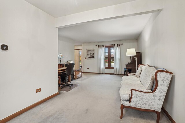 home office featuring carpet floors and baseboards