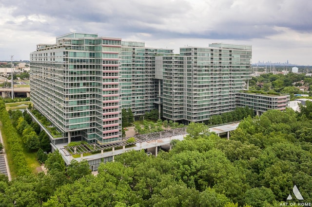 view of building exterior with a city view