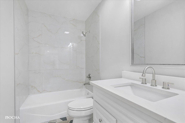 full bathroom with shower / washtub combination, vanity, and toilet