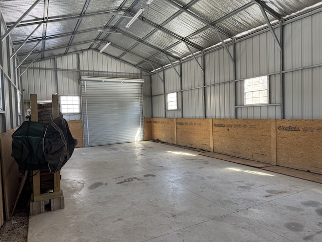 garage with metal wall