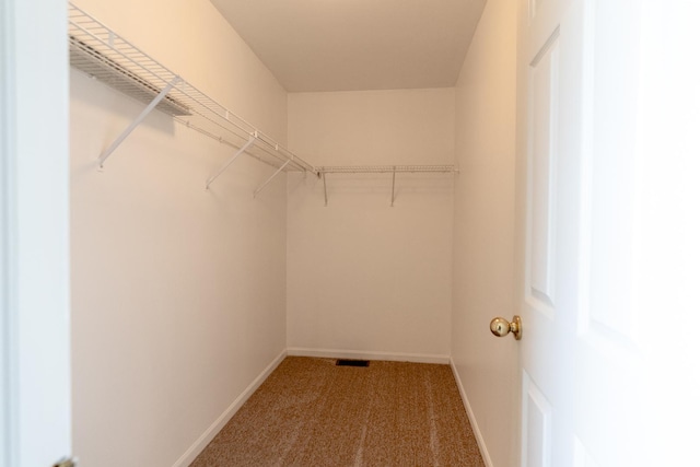 walk in closet featuring visible vents and carpet floors