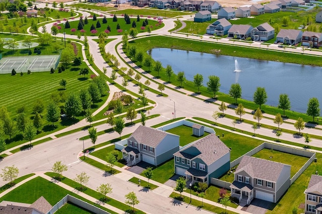 bird's eye view with a water view and a residential view