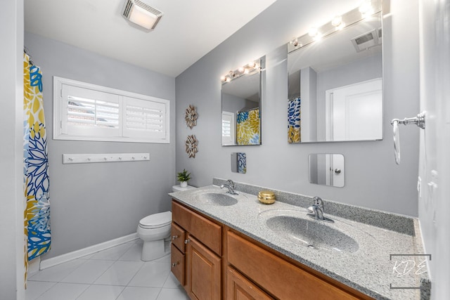 bathroom featuring toilet, tile patterned flooring, a sink, and visible vents