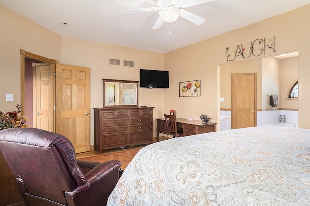 bedroom with visible vents and a ceiling fan