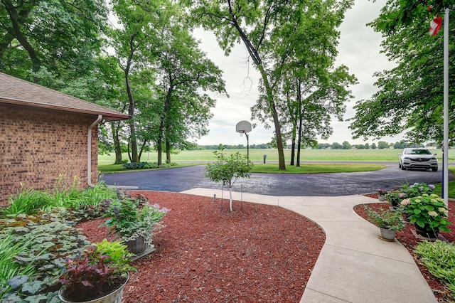 view of community with driveway and a lawn