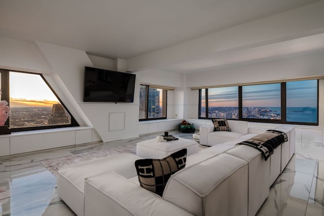 living room with marble finish floor