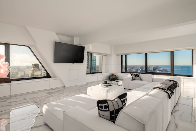 living room featuring marble finish floor