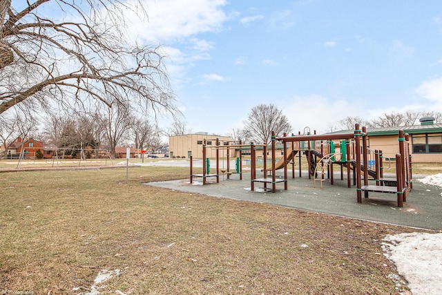 community play area with a lawn