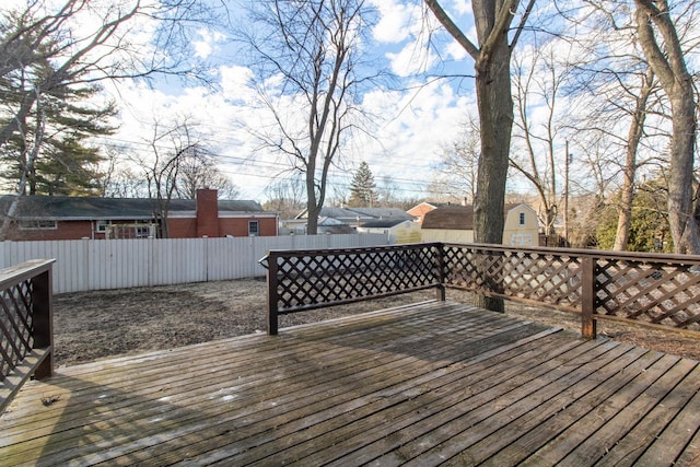 wooden terrace with a fenced backyard