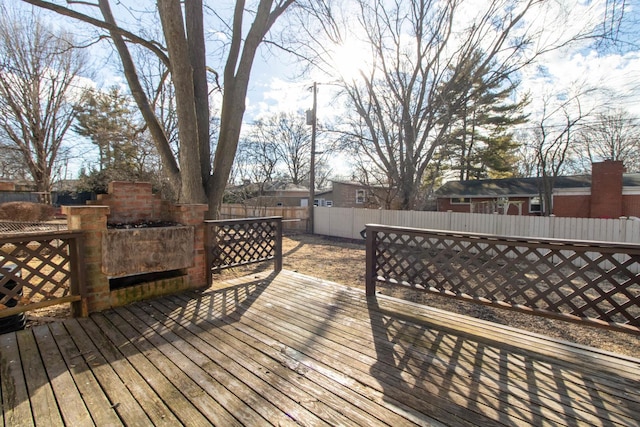 wooden terrace featuring a fenced backyard