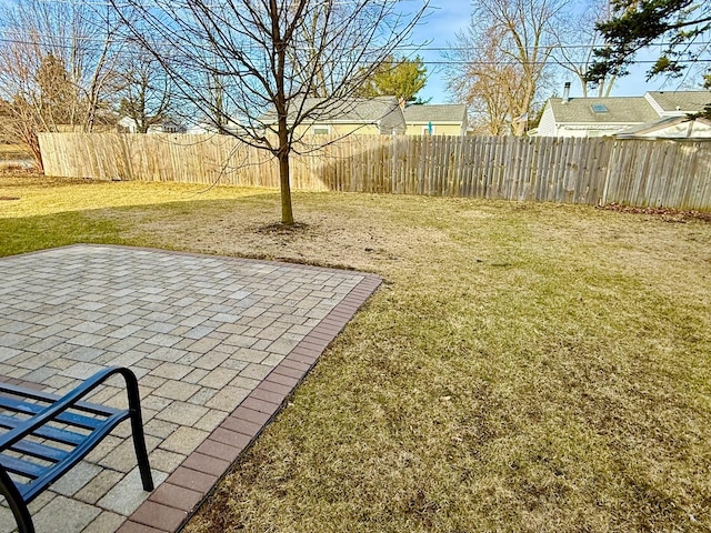 view of yard with a patio and fence