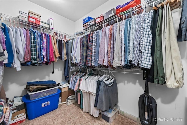 walk in closet featuring carpet floors