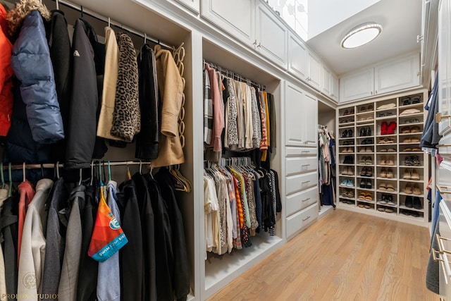 walk in closet with light wood-type flooring