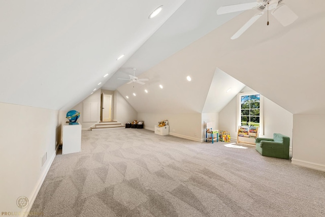 additional living space featuring lofted ceiling, baseboards, and carpet floors