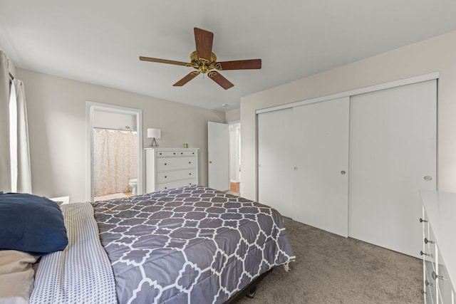2031 Edinburgh Ln, Aurora, IL 60504 - carpeted bedroom featuring a closet, a ceiling fan, and ensuite bath