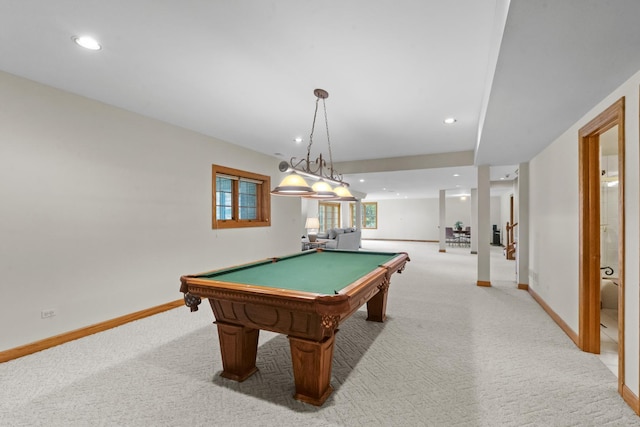 9 Forest Ln, South Barrington, IL 60010 - rec room featuring light carpet, billiards, baseboards, and recessed lighting