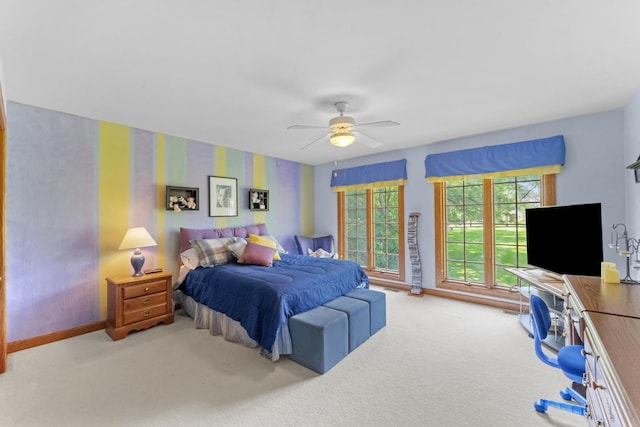 9 Forest Ln, South Barrington, IL 60010 - bedroom featuring carpet flooring, ceiling fan, baseboards, and wallpapered walls