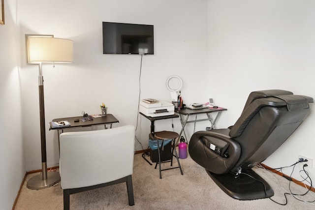 office with light colored carpet and baseboards