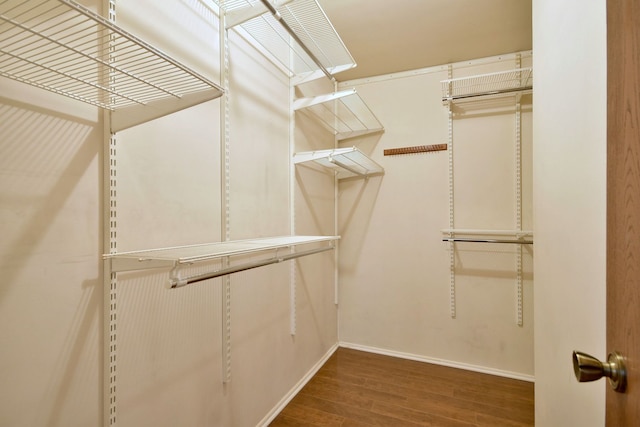 walk in closet with wood finished floors