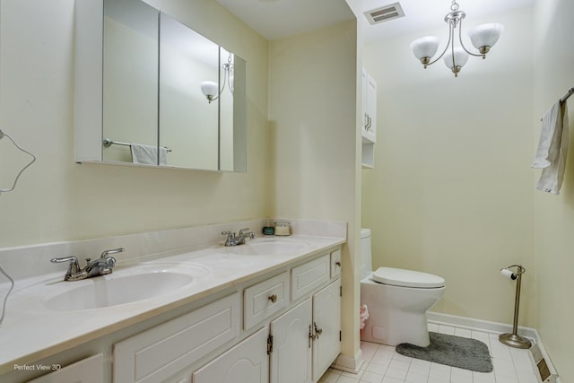 full bathroom with tile patterned flooring, visible vents, a sink, and double vanity