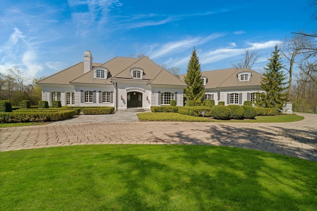 245 Maple Row, Northfield, IL 60093 - french country home featuring a chimney and a front lawn