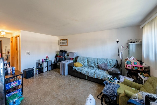 living room with an AC wall unit